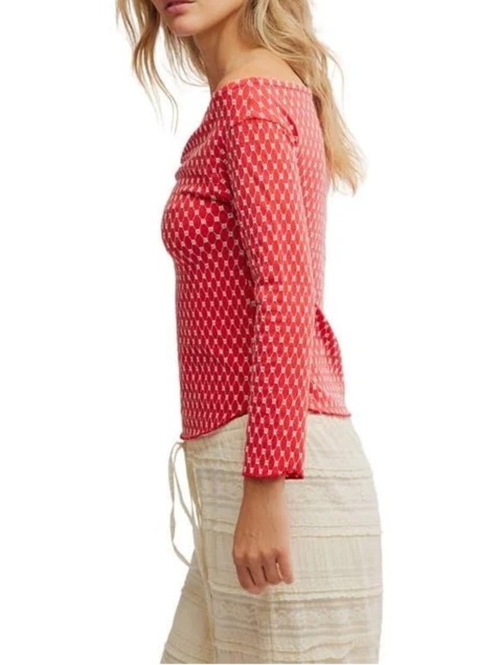Free People Gia Eyelet Embroidered
Off the Shoulder Top in Red, size M - Picture 2 of 6